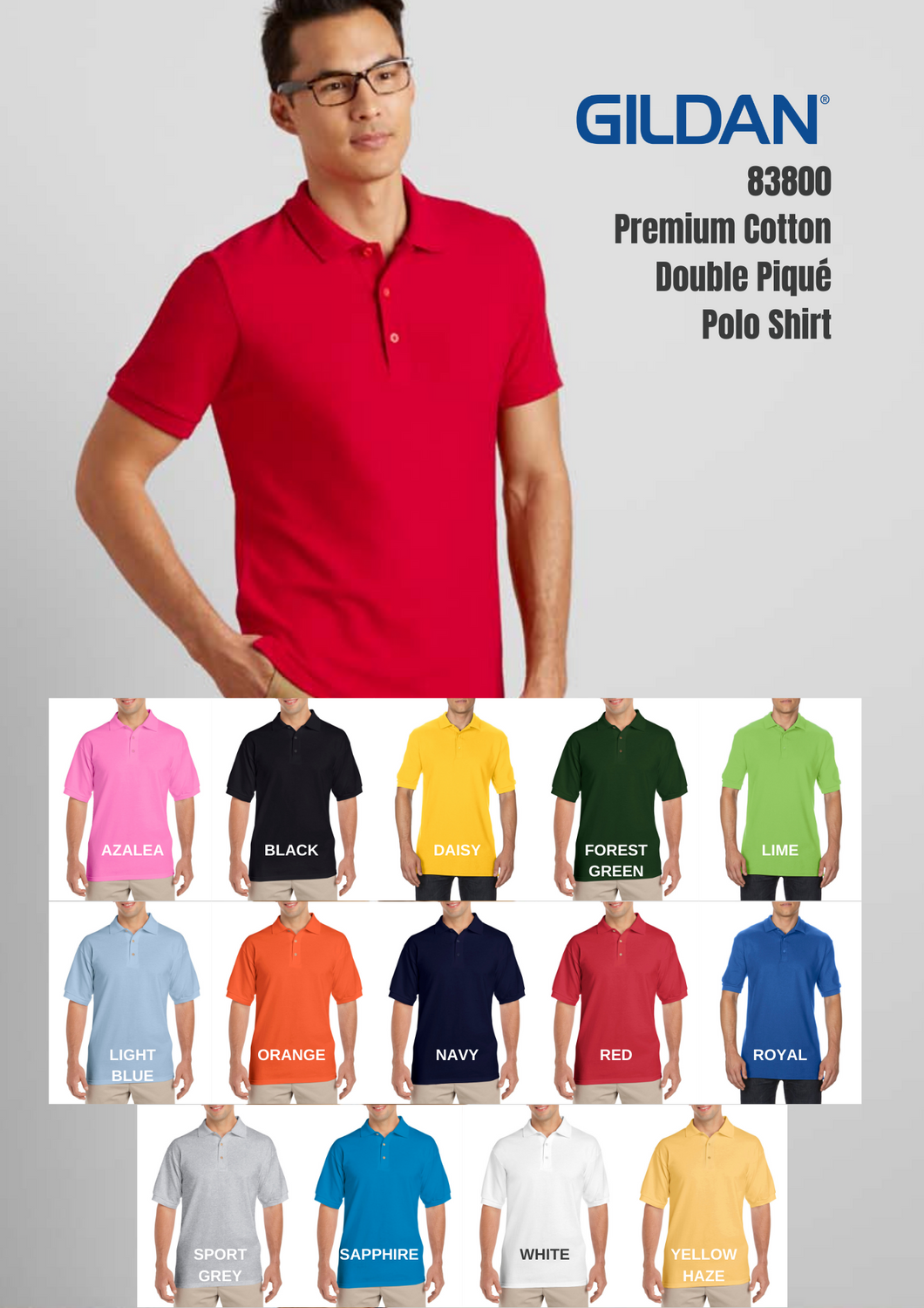 Gildan 83800 Premium Cotton Double Piqué Polo Shirt
