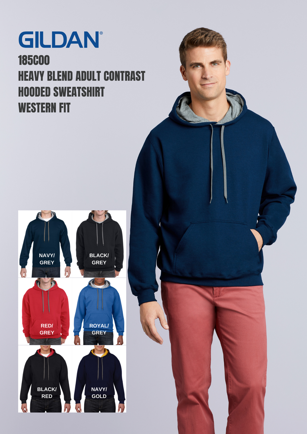 Gildan 185C00 Adult Contrast Hooded Sweatshirt Western Fit Tee