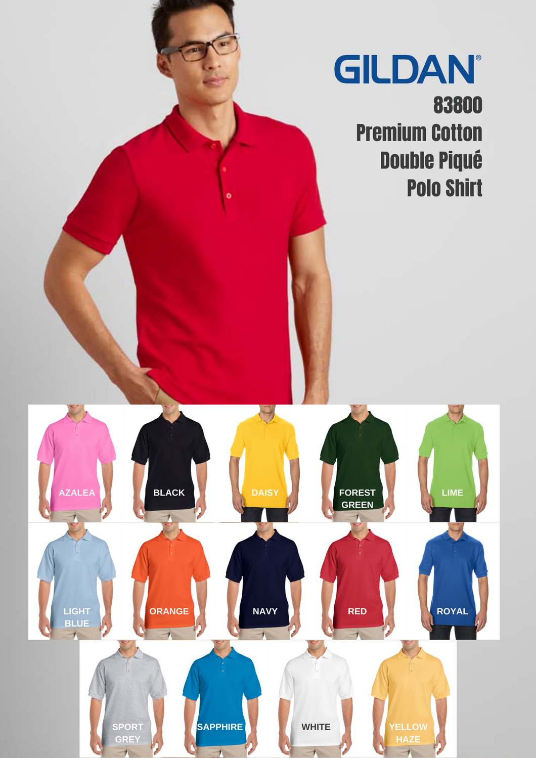 Gildan 83800 Premium Cotton Double Pique Polo Shirt