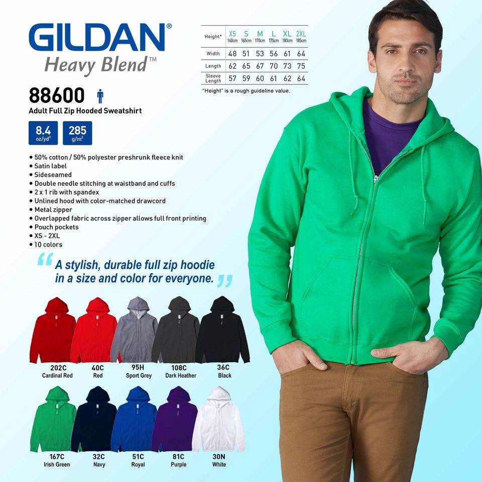 Gildan 88600 Heavy Blend Adult Full Zip Hooded Sweatshirt